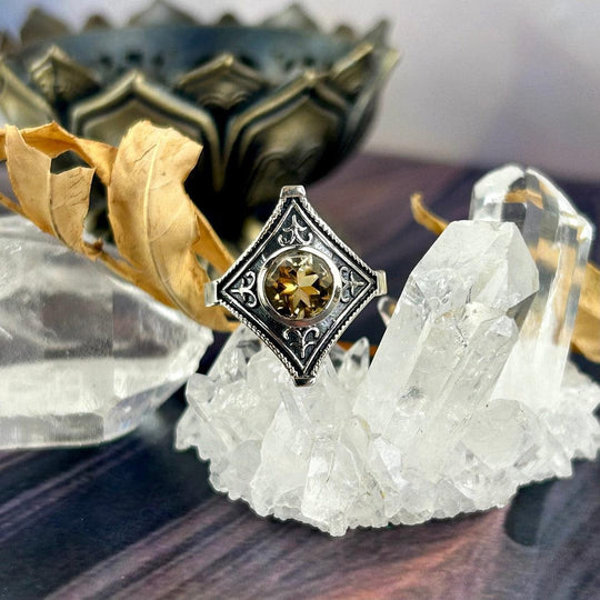 Citrine Medieval Ornate Brilliant Cut Ring