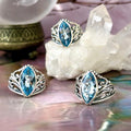Blue Topaz Marquise Cut Ornate Ring