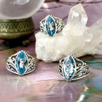 Blue Topaz Marquise Cut Ornate Ring
