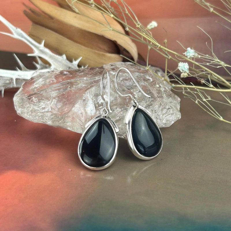 Onyx Sterling Silver Pear Earrings
