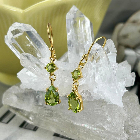 Peridot Gold Double Drop Earrings