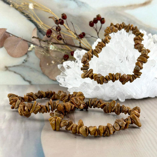 Camel Agate Chip Bead Crystal Bracelet