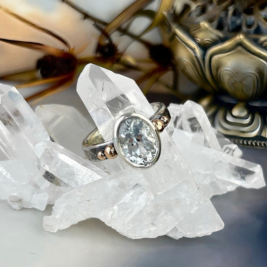 Ice Blue Killiecrankie Oval Cut Sterling Silver & 9ct Rose Gold Ring By Lauren Harris