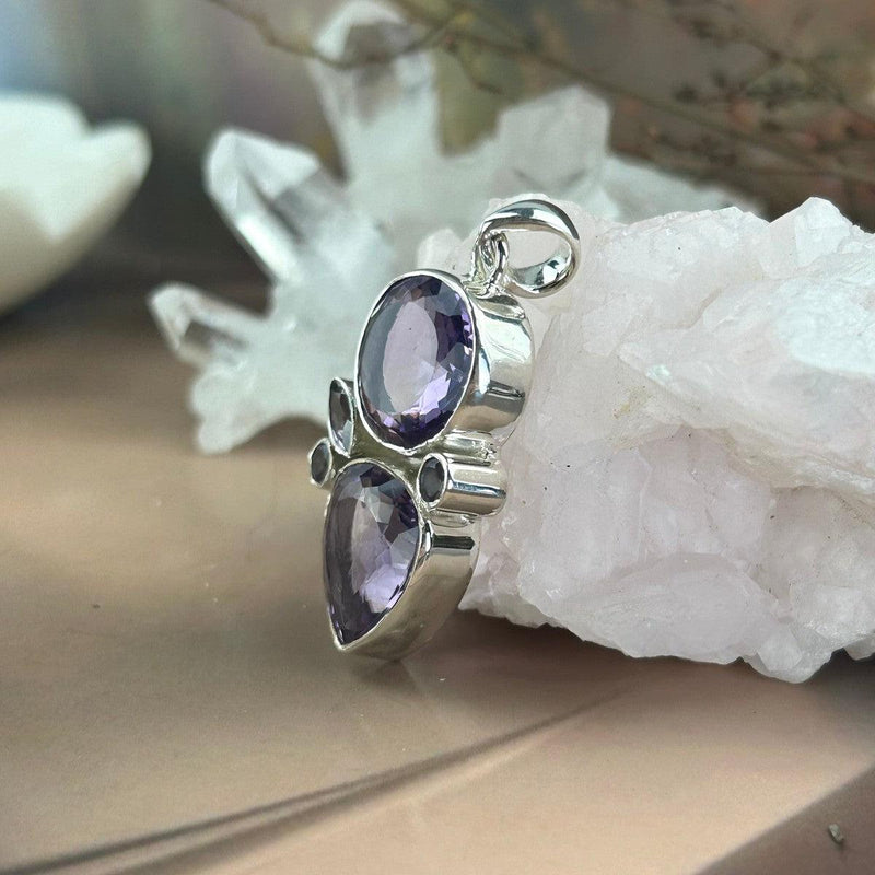 Purple Crystal Silver Pendant