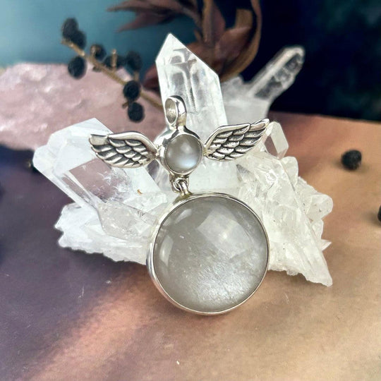 Grey Cat’s Eye Moonstone Winged Pendant