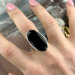 Black Tourmaline Battered Silver Ring