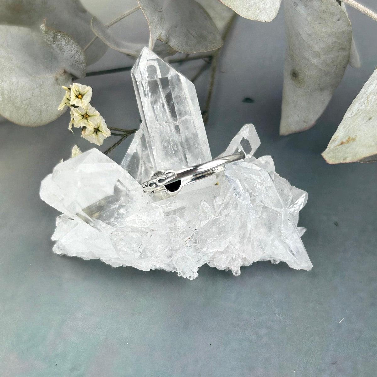 Black Crystal Silver Ring
