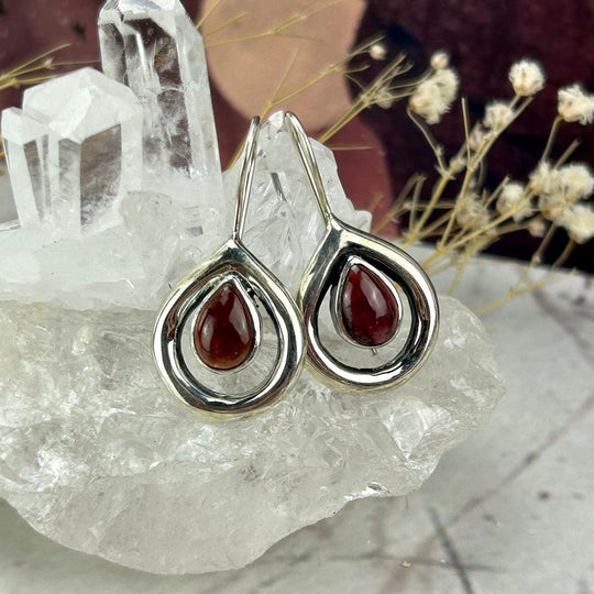 Garnet Teardrop Contemporary Drop Earrings