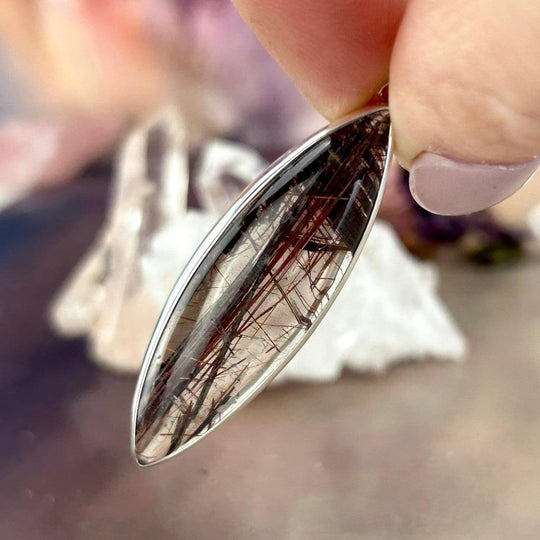 Red Rutile Quartz Elongated Marquise Pendant