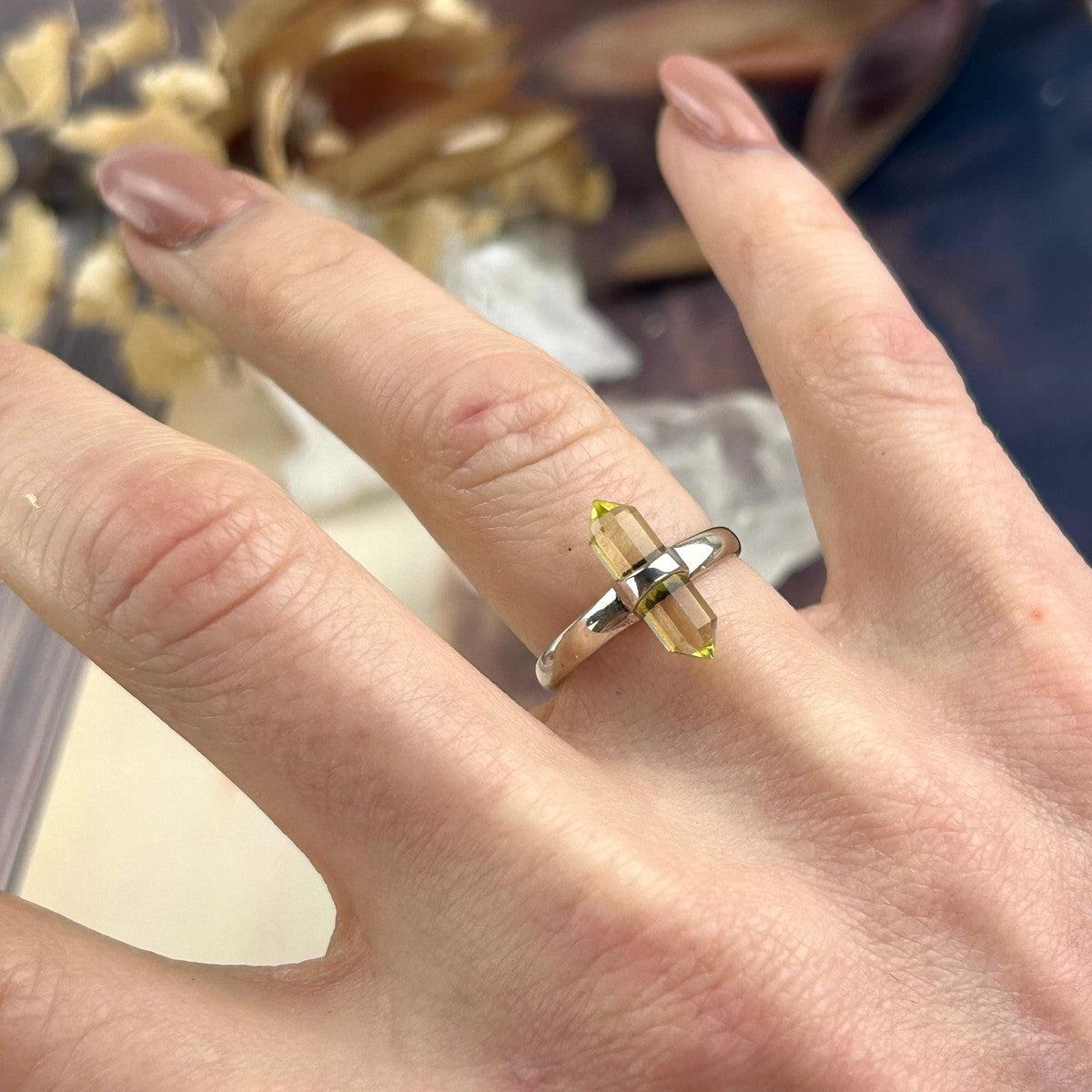 Yellow Quartz Crystal Ring