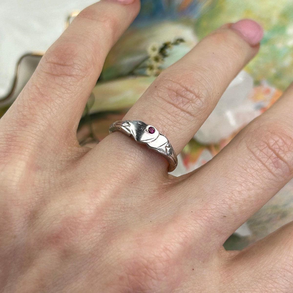Girls Petite Ruby Heart Ring