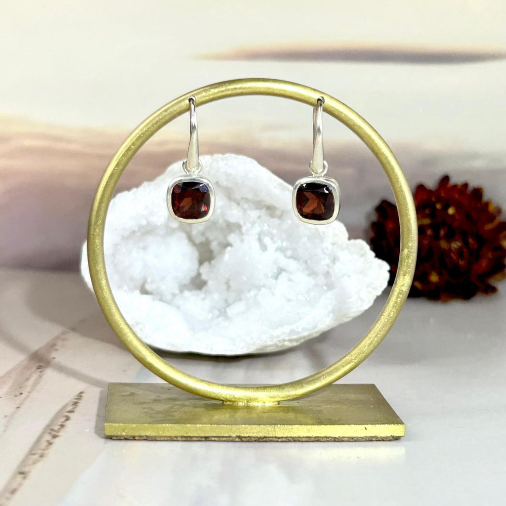Burgundy Gemstone Silver Earrings