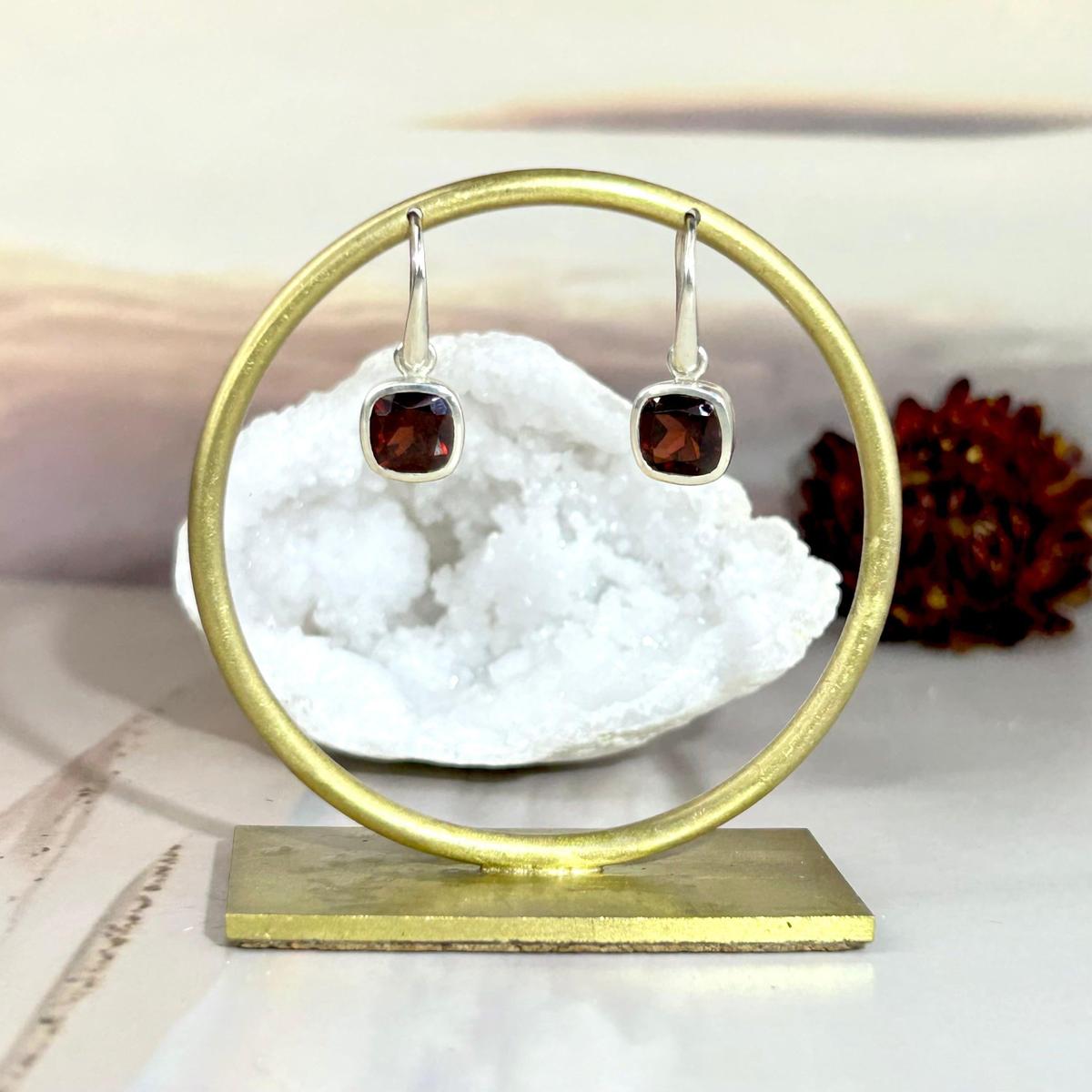 Burgundy Gemstone Silver Earrings