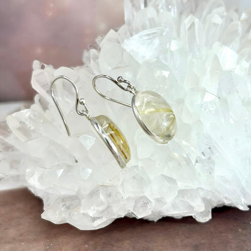 Golden Rutile Quartz Oval Drop Earrings