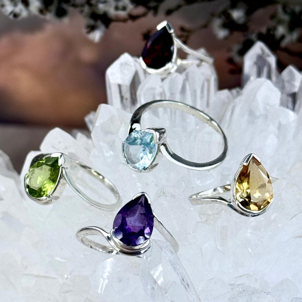 Assorted Gemstone Teardrop Cut Wave Ring