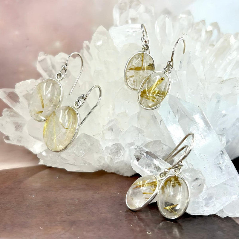 Golden Rutile Quartz Oval Drop Earrings