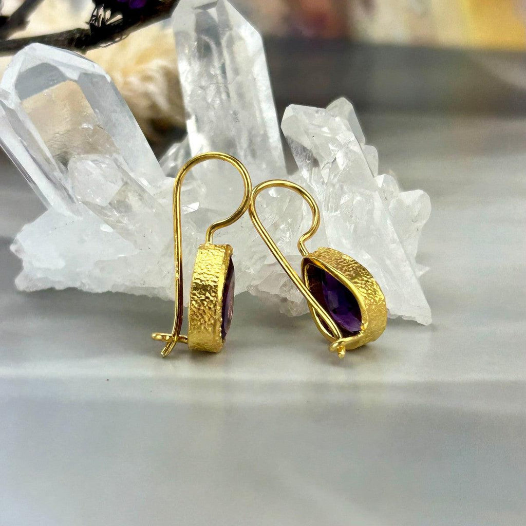 Pear Cut Amethyst Gold Earrings