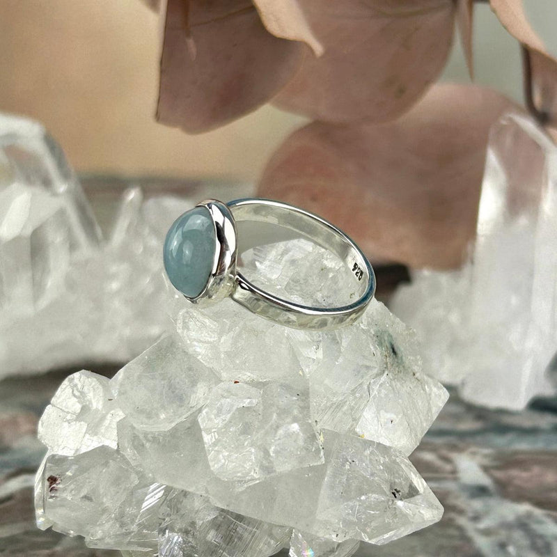 Aquamarine Round Silver Ring