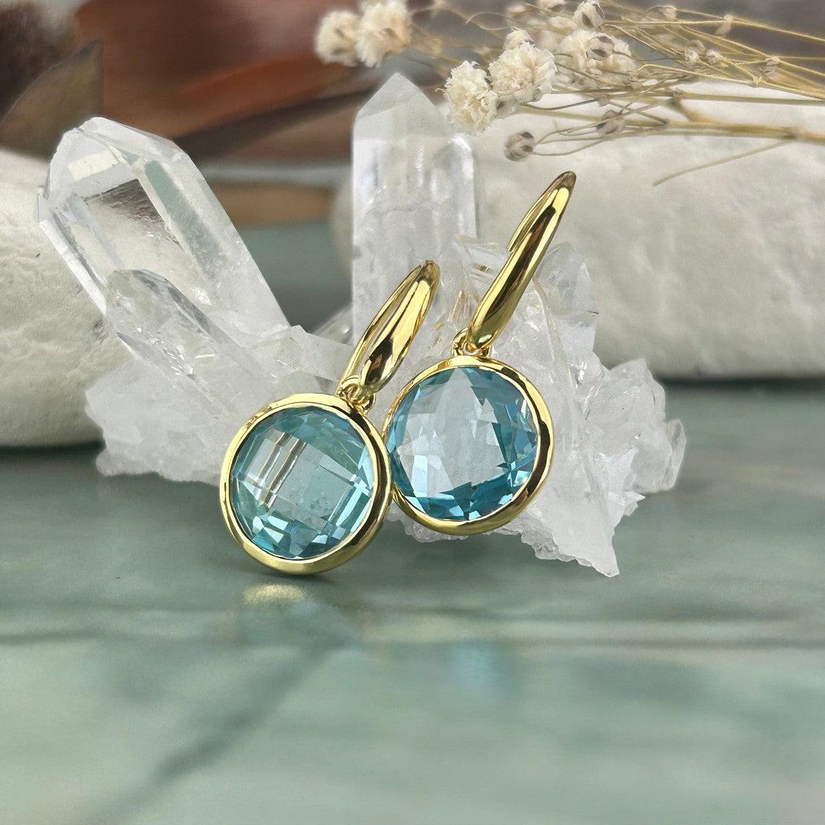 Blue Topaz Gold Earrings