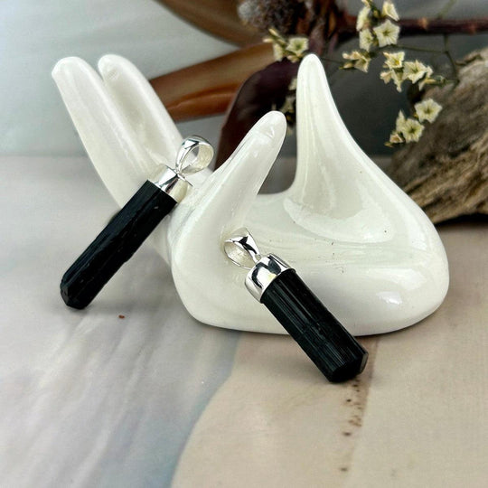 Black Tourmaline Raw Bar Pendants