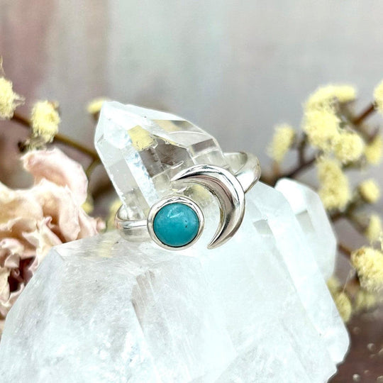 Amazonite Crescent Moon Ring