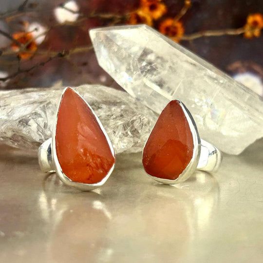 Carnelian Raw Teardrop Rings