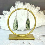 Prehnite With Epidote Elongated Teardrop Drop Earrings