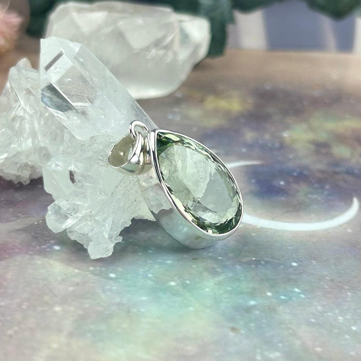 Green Crystal Silver Pendant