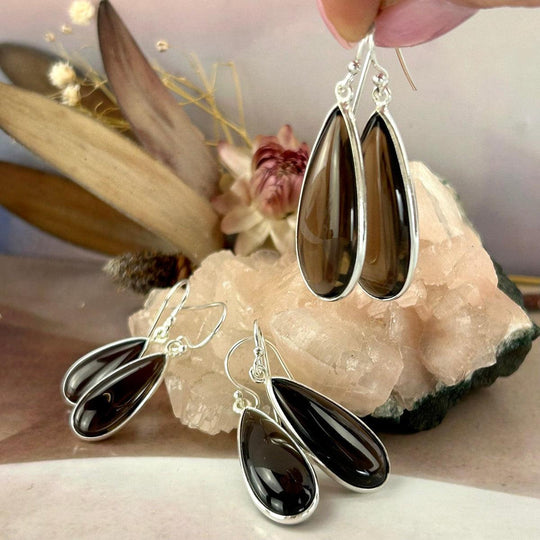 Smokey Quartz Elongated Teardrop Earrings