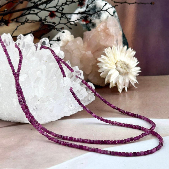 Ruby Faceted 1-1.5mm Bead Necklace