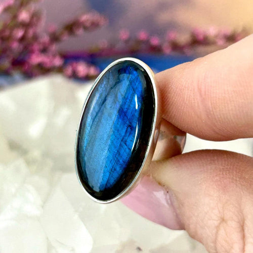 Small Band Size Labradorite Ring