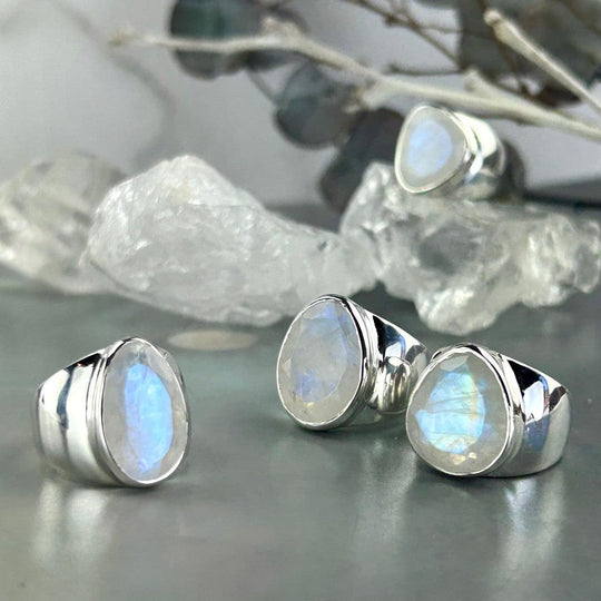 Rainbow Moonstone Freeform Rings