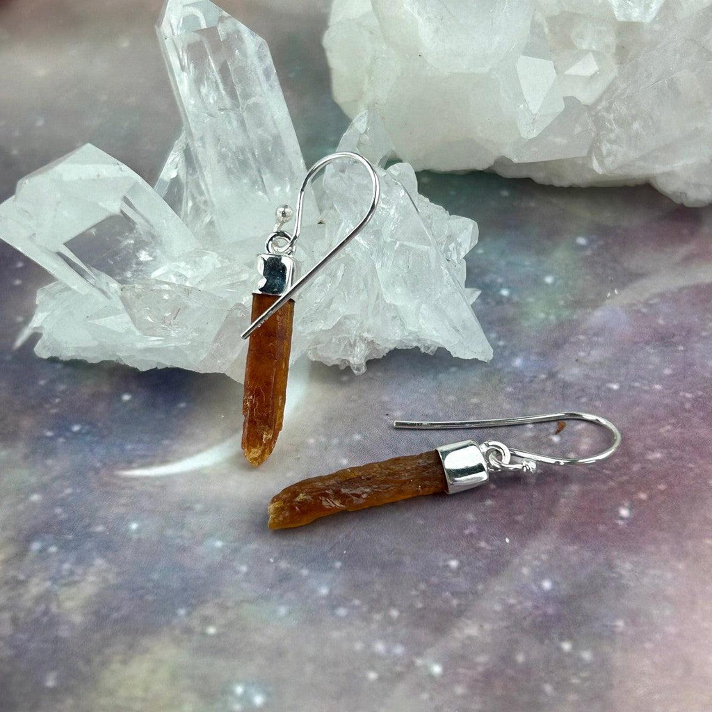 Orange Kyanite Raw Drop Earrings