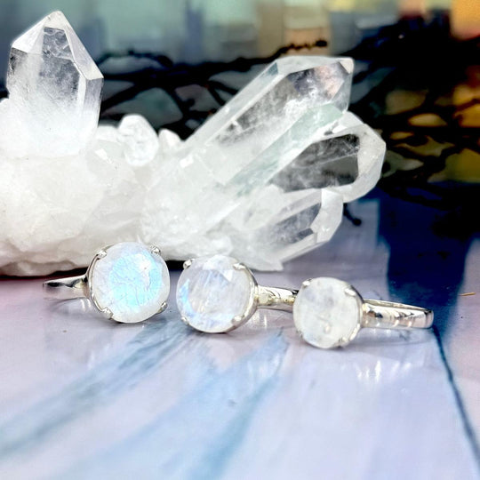 Rainbow Moonstone Brilliant Cut Ring