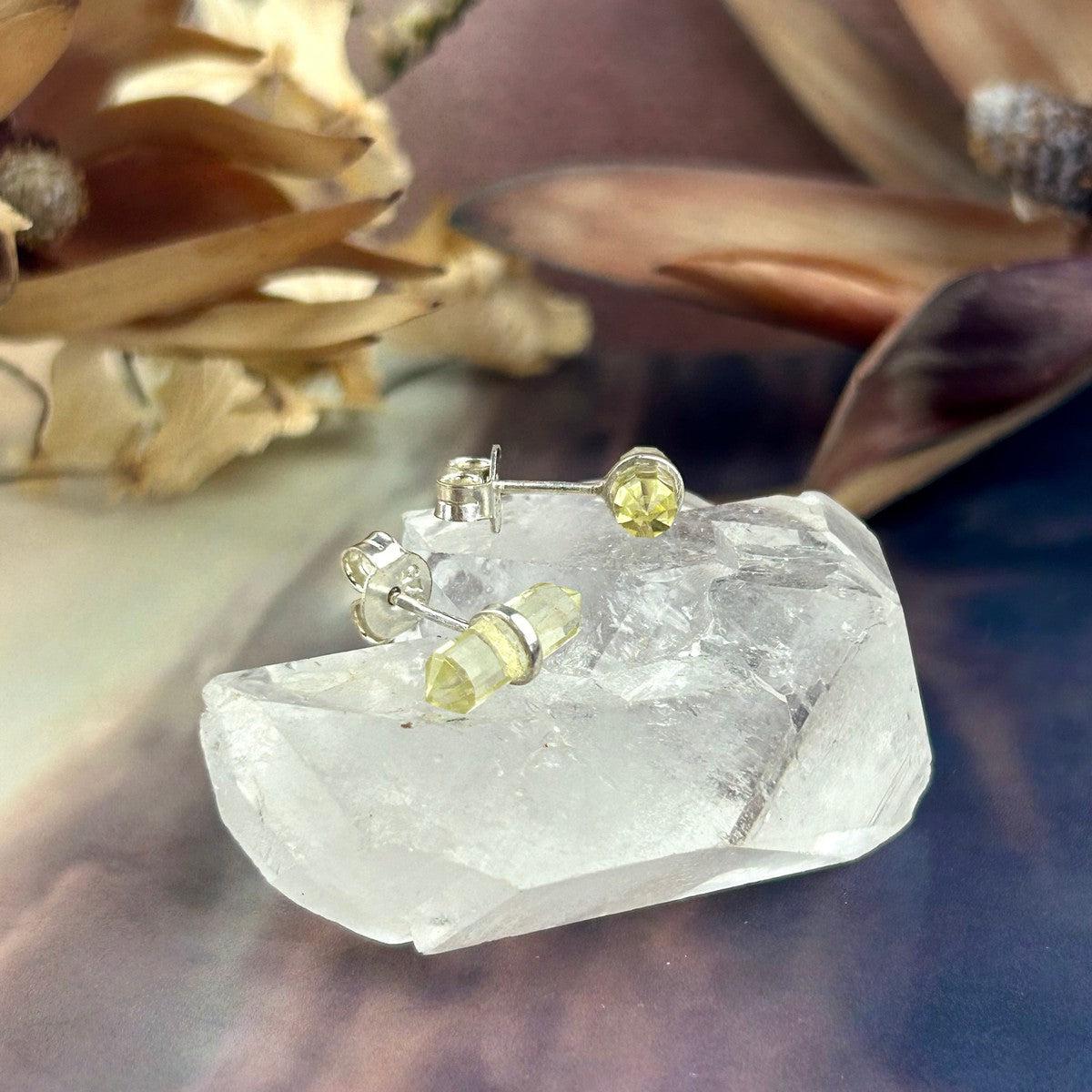 Lemon Quartz Point Crystal Studs
