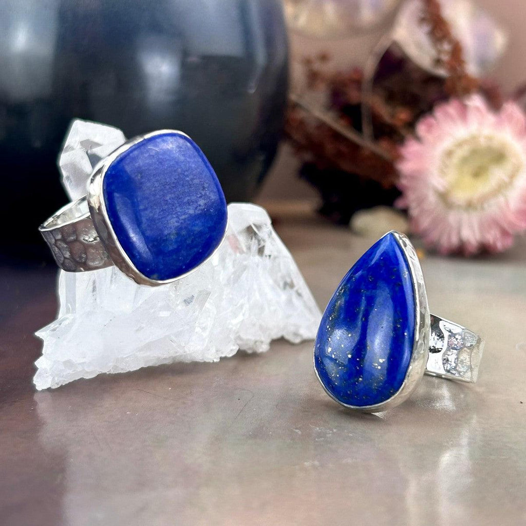 Lapis Lazuli Battered Silver Ring