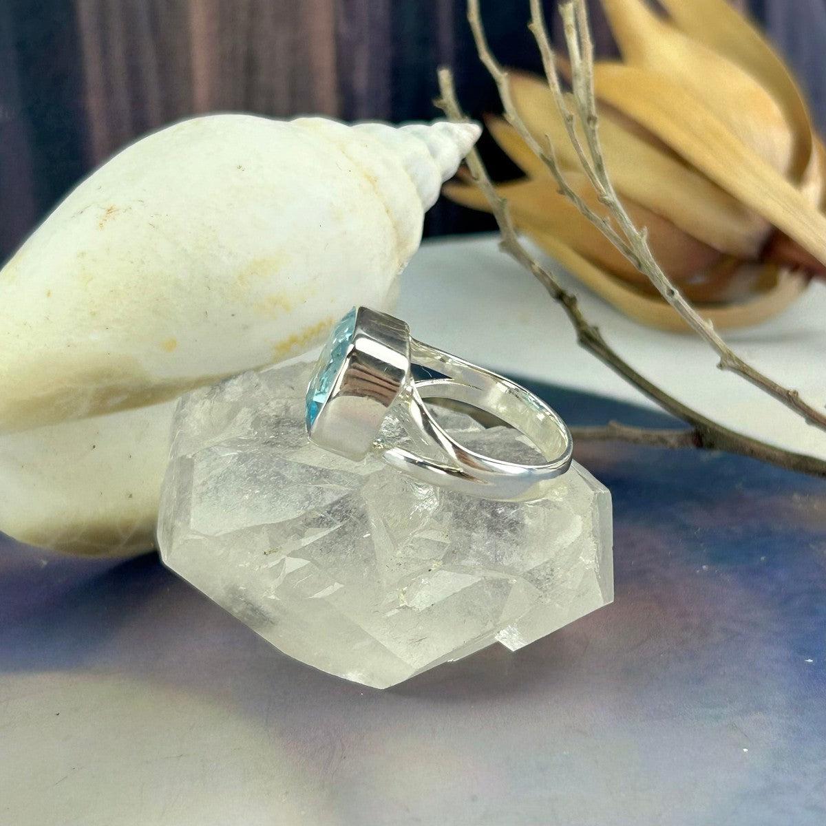 Small Finger Size Blue Topaz Ring