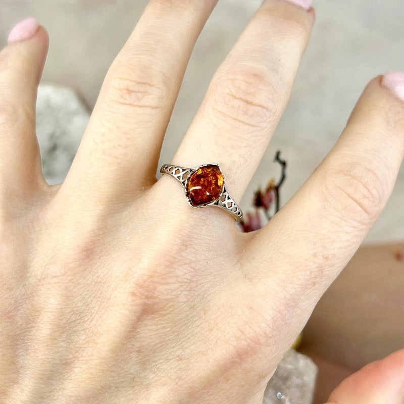 Baltic Cognac Amber Lattice Ring