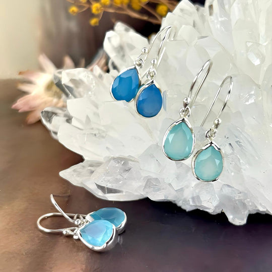 Chalcedony Teardrop Cut Drop Earrings