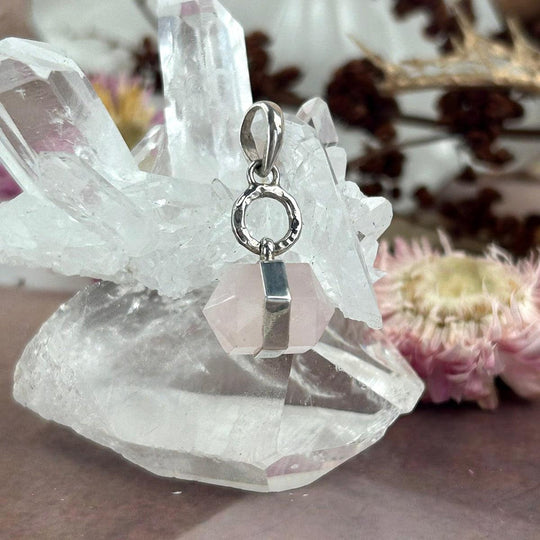 Rose Quartz Double Terminated Point, Double Drop Pendant