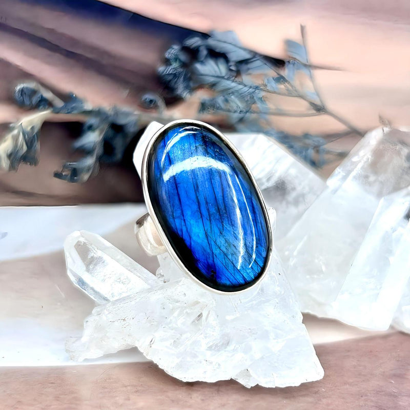 Blue Labradorite Oval Ring