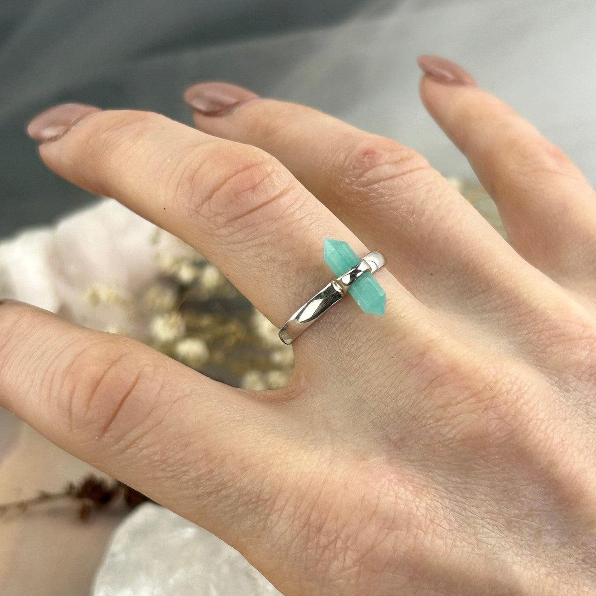Amazonite Double Point Ring