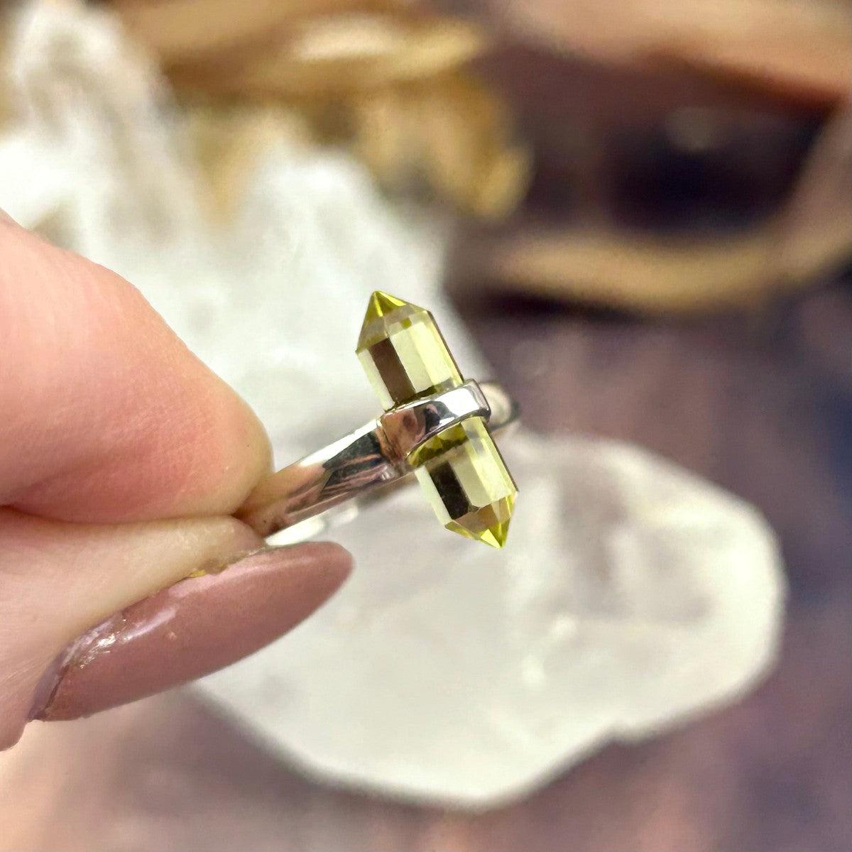 Lemon Quartz Crystal Bar Ring