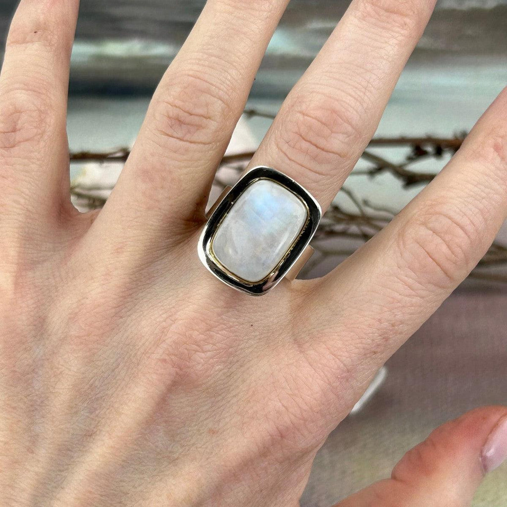 Rectangle Rainbow Moonstone Ring