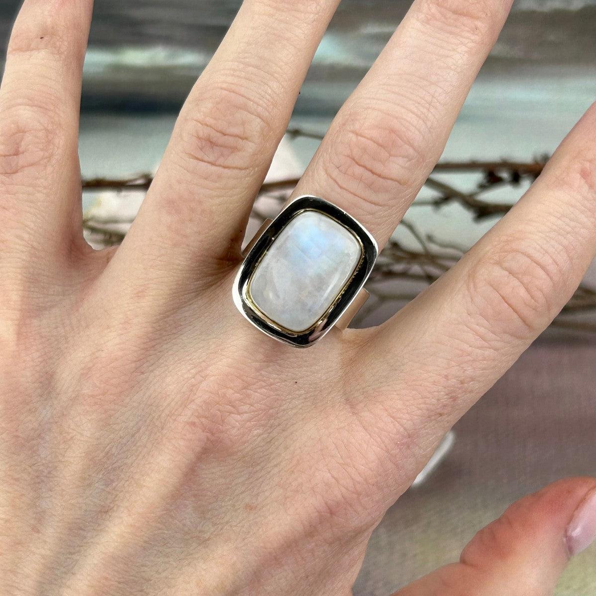 Rectangle Rainbow Moonstone Ring
