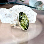 Baltic Green Amber Oval Elongated Ring