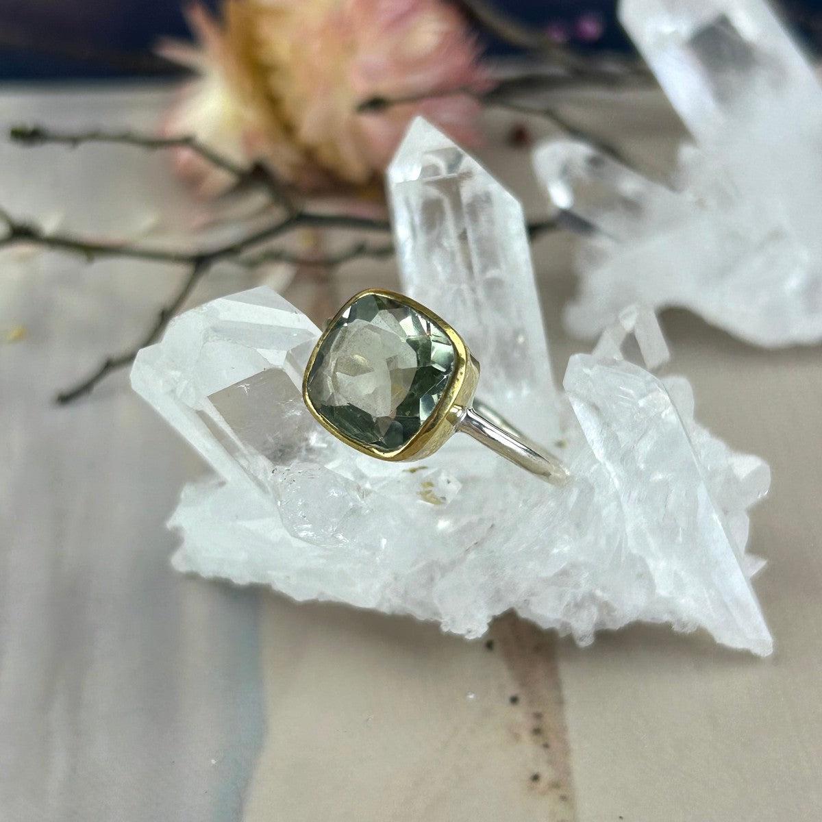 Green Amethyst Mixed Metal Ring