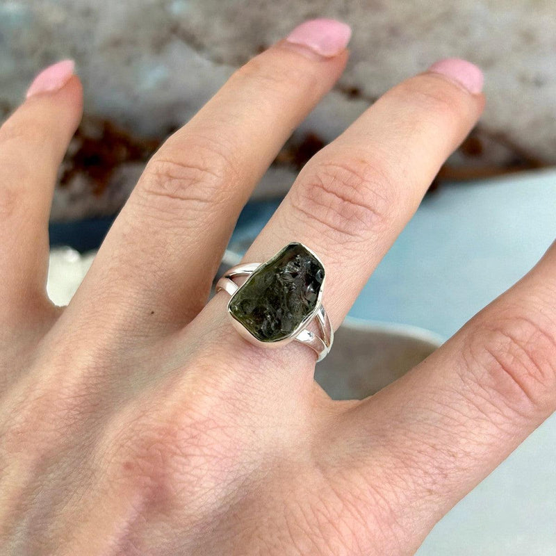 Original Form Moldavite Ring