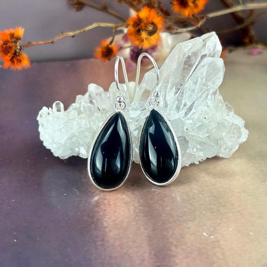 Black Onyx Elongated Teardrop Drop Earrings