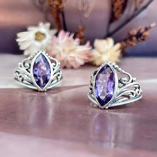 Amethyst Marquise Cut Ornate Ring